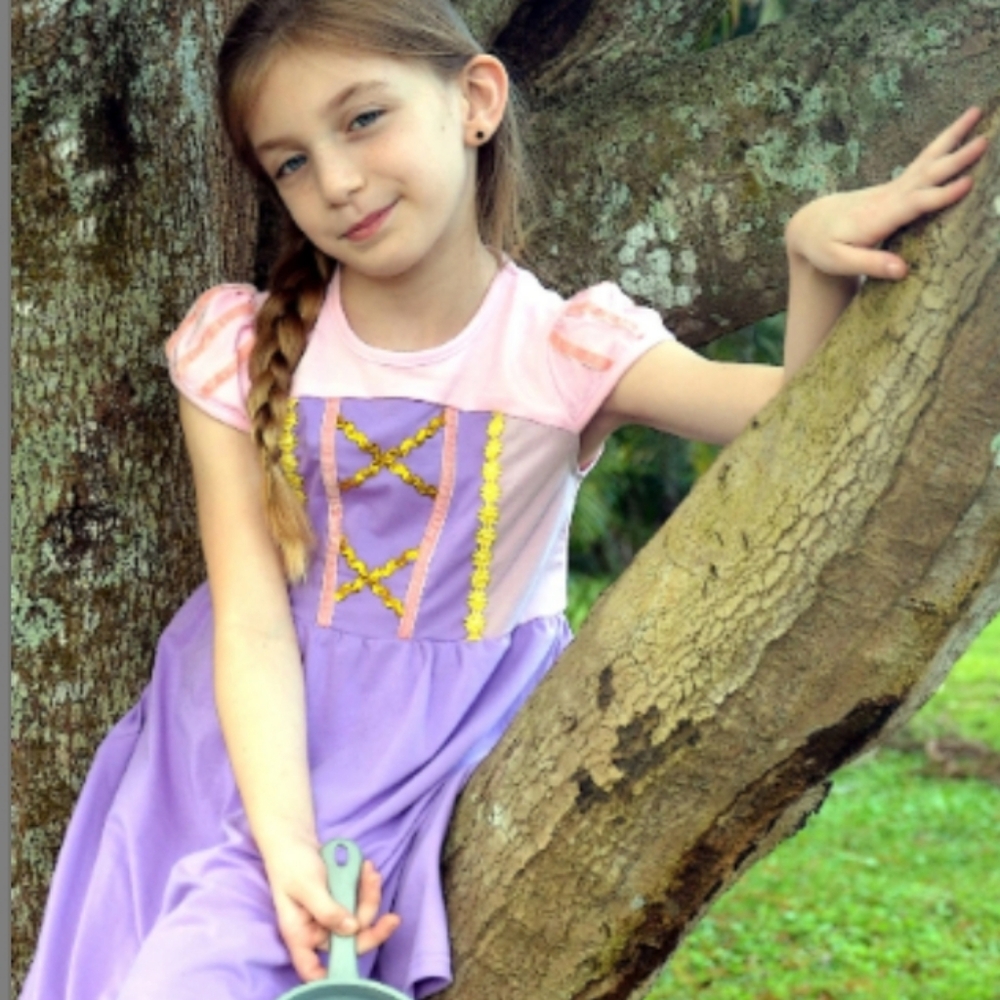 New girl child comfortable spring princess dress Rapunzel size 2 4 6 8 10 12 14